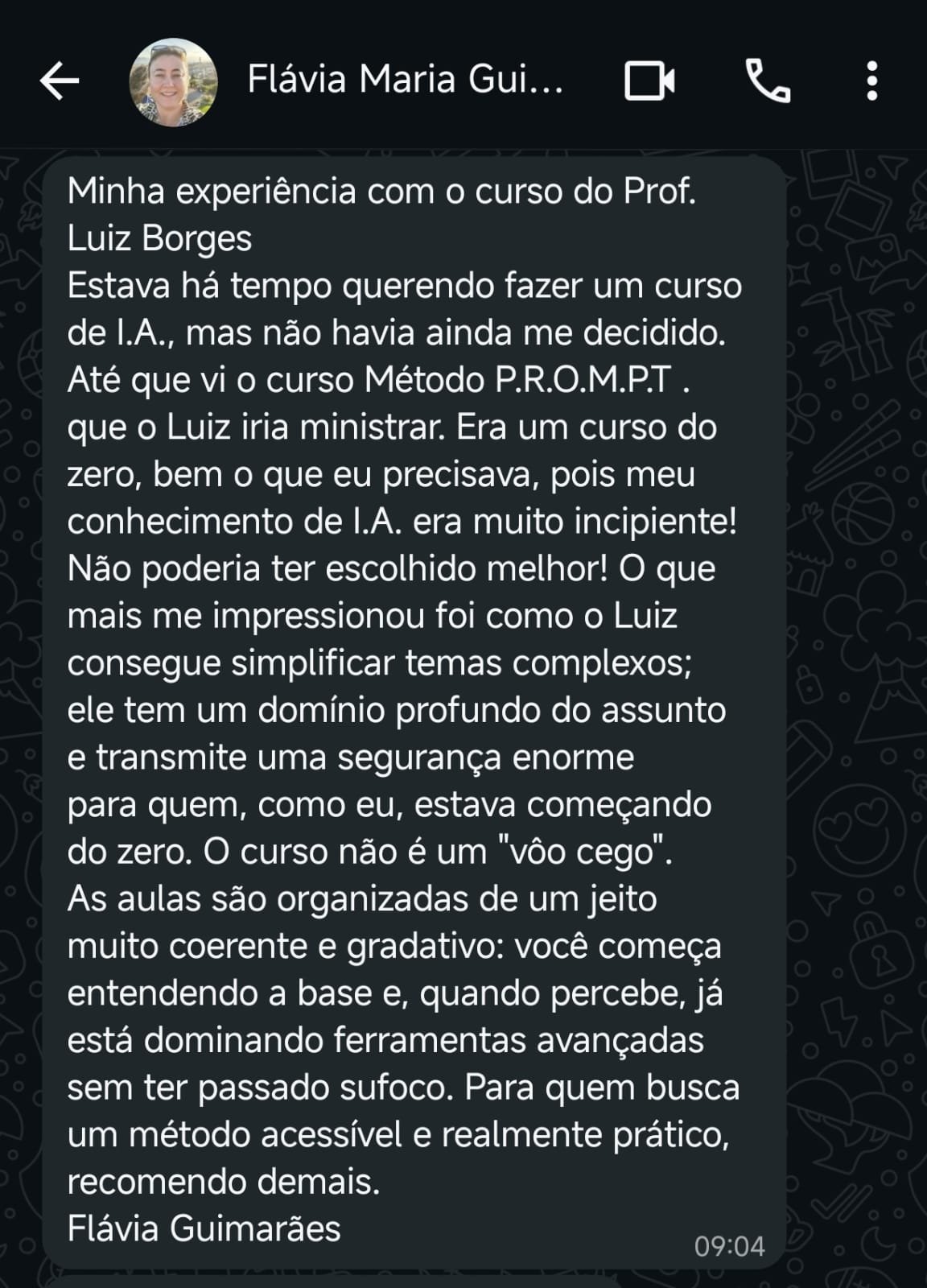 Depoimento de Flávia sobre o Método P.R.O.M.P.T.